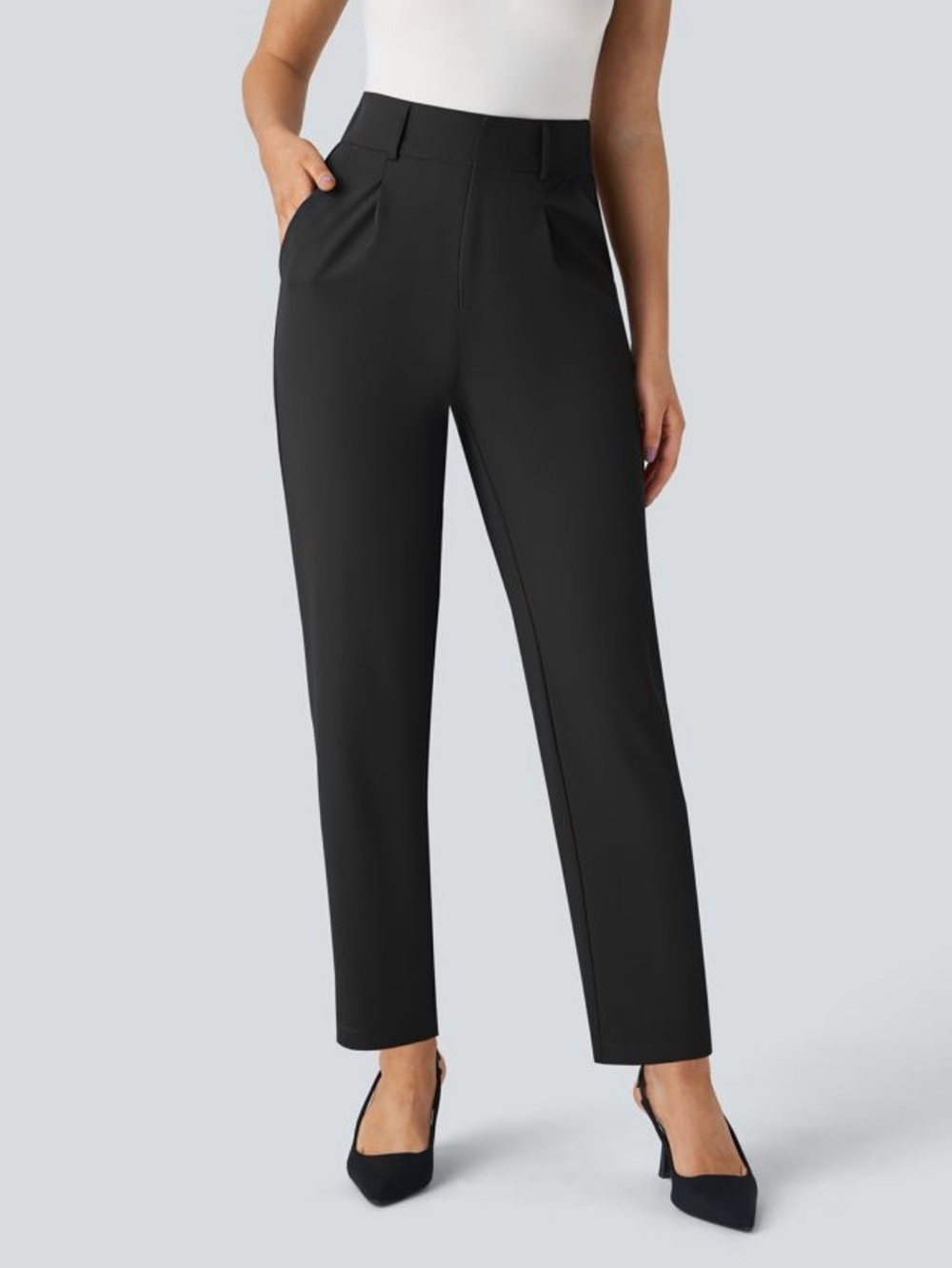 HALARA Flex High Waisted Black Tapered Work Pants | Black